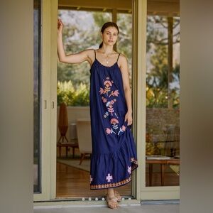 Anthropologie Flowy Embroidered Maxi Dress
